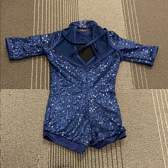Kids Navy Blue Sequin dance costume - Picture 2 of 4